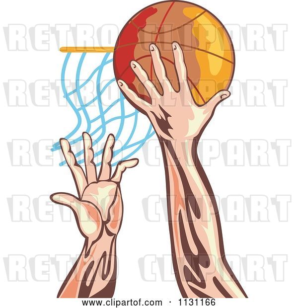 Vector Clip Art of Retro Cartoon Male Athlete Hands Dunking a Ball