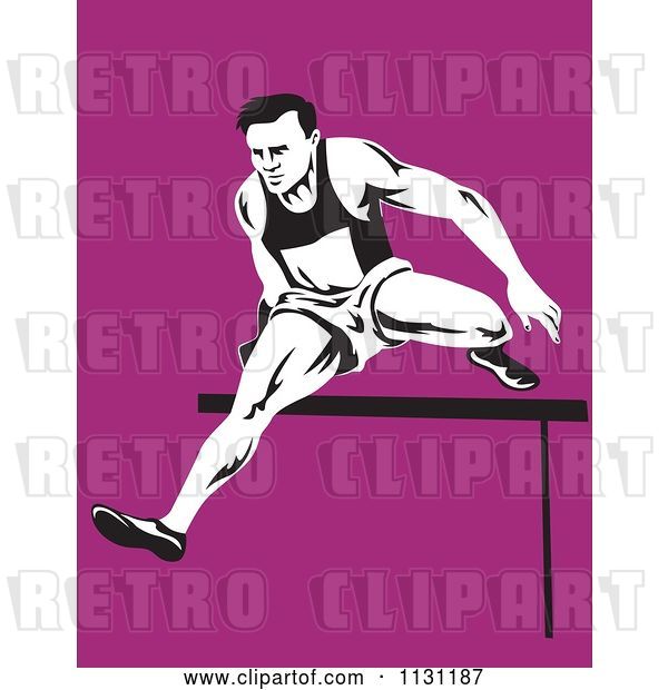 Vector Clip Art of Retro Cartoon Male Athlete Jumping a Hurdle 2