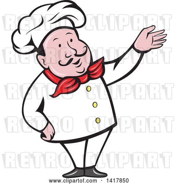 Vector Clip Art of Retro Cartoon Male French Chef Presenting
