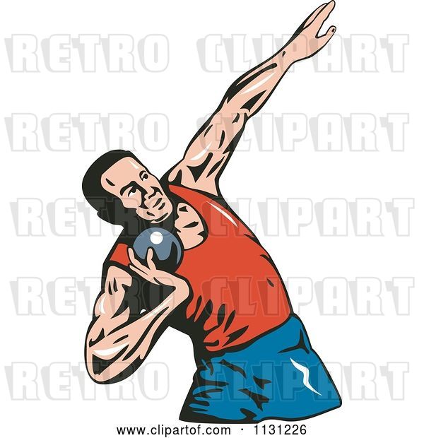 Vector Clip Art of Retro Cartoon Male Shot Put Athlete