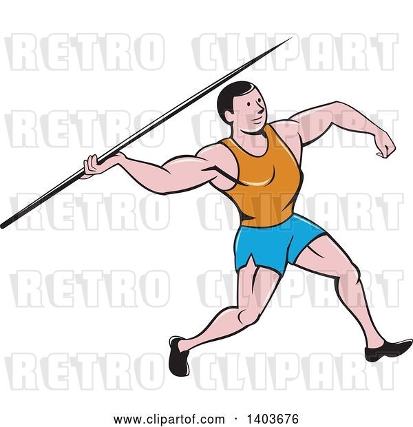 Vector Clip Art of Retro Cartoon Male Track and Field Javelin Thrower