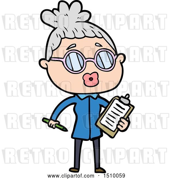 Vector Clip Art of Retro Cartoon Manager Lady Wearing Spectacles
