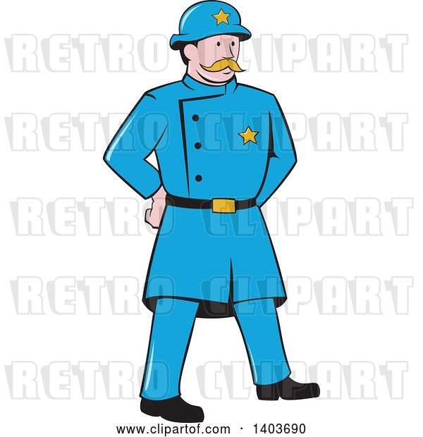 Vector Clip Art of Retro Cartoon New York Police Guy Standing with Hands Behind His Back