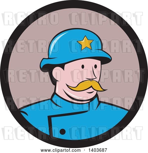 Vector Clip Art of Retro Cartoon New York Police Guy with a Mustache, in a Circle