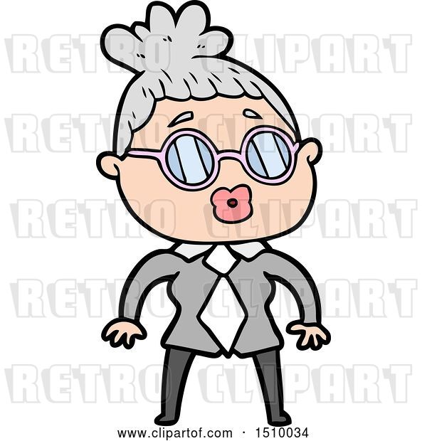 Vector Clip Art of Retro Cartoon Office Lady Wearing Spectacles