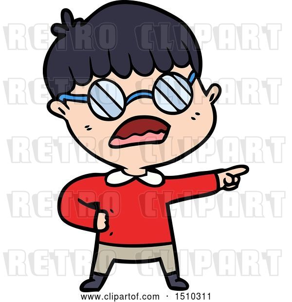 Vector Clip Art of Retro Cartoon Pointing Boy Wearing Spectacles