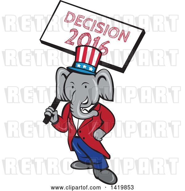 Vector Clip Art of Retro Cartoon Political Republican Elephant Holding a Decision 2016 Sign