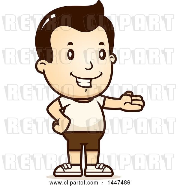 Vector Clip Art of Retro Cartoon Presenting White Boy in Shorts