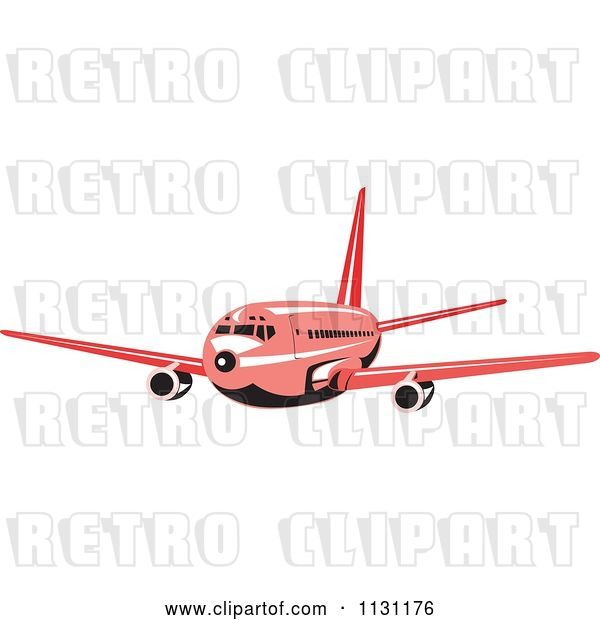 Vector Clip Art of Retro Cartoon Red Commercial Airliner Plane