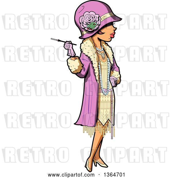 Vector Clip Art of Retro Cartoon Roaring 20s Socialite Lady Holding a Cigarette