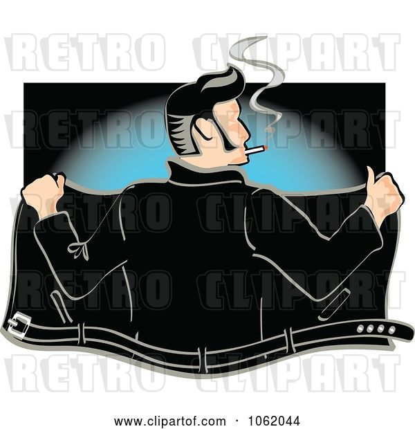 Vector Clip Art of Retro Cartoon Rockabilly Greaser Opening His Jacket
