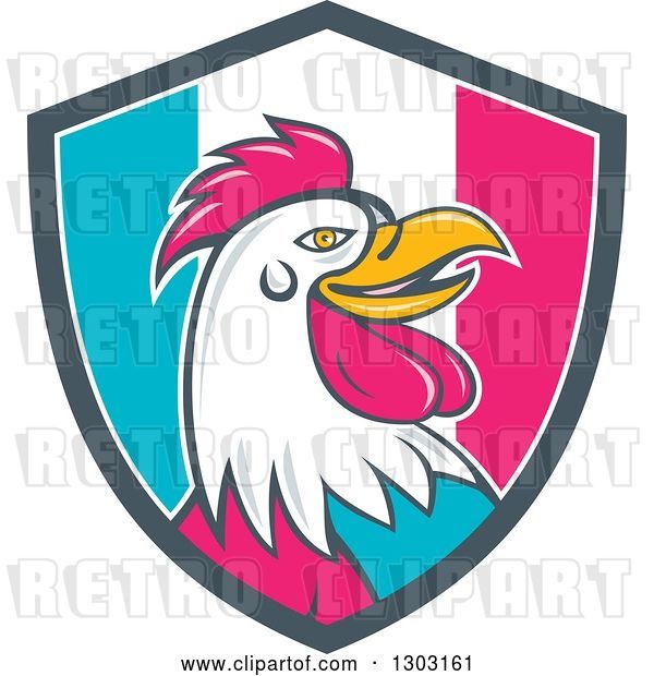 Vector Clip Art of Retro Cartoon Rooster Head in a French Flag Circle