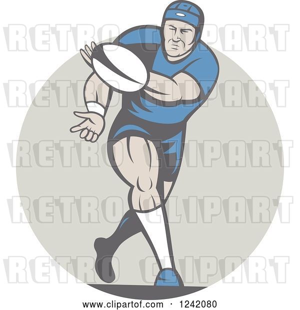 Vector Clip Art of Retro Cartoon Rugby Player Passing a Ball
