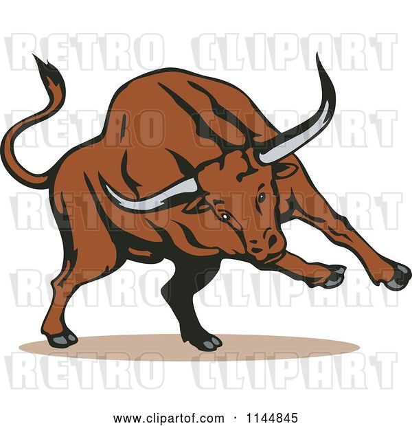 Vector Clip Art of Retro Cartoon Running Bull