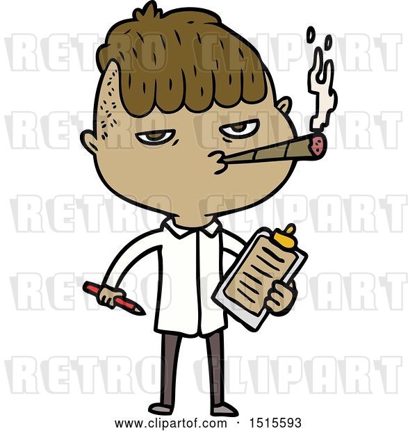 Vector Clip Art of Retro Cartoon Salesman Smoking