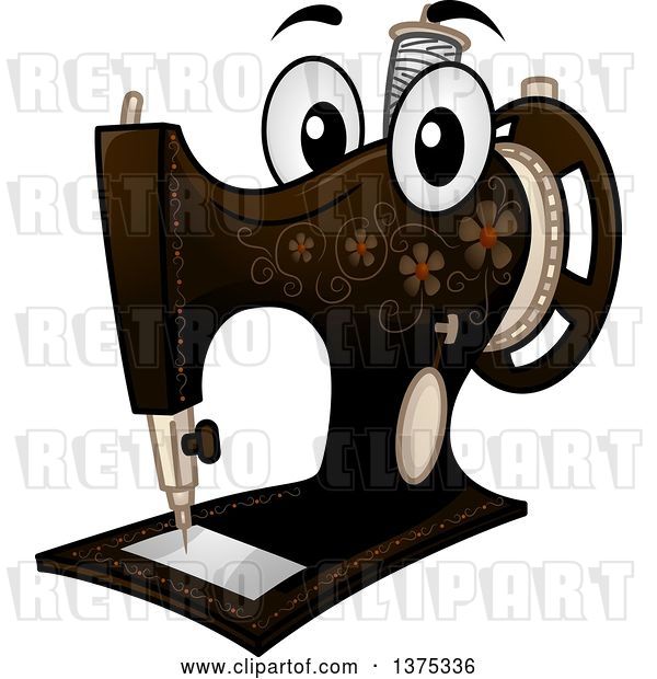 Vector Clip Art of Retro Cartoon Sewing Machine Mascot