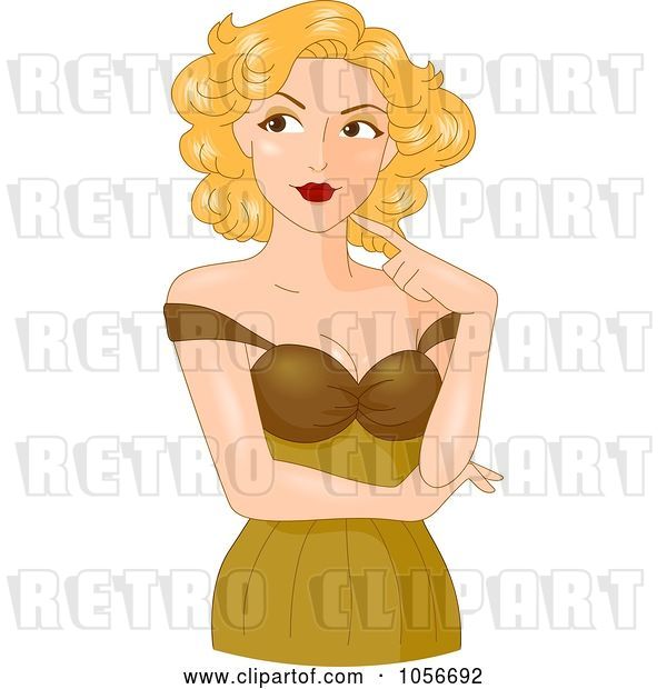 Vector Clip Art of Retro Cartoon Sexy Blond Pinup Lady in Thought