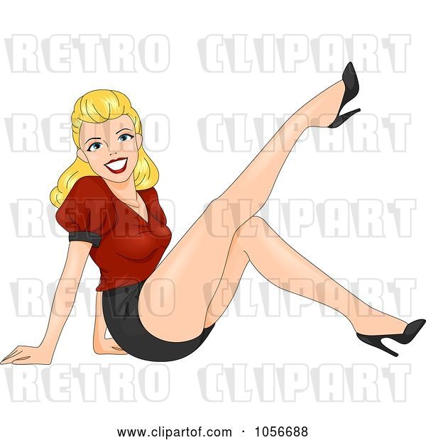 Vector Clip Art of Retro Cartoon Sexy Blond Pinup Lady Kicking up a Leg