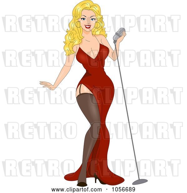 Vector Clip Art of Retro Cartoon Sexy Blond Pinup Lady Singing