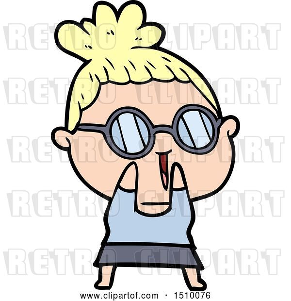 Vector Clip Art of Retro Cartoon Shy Lady Wearing Spectacles
