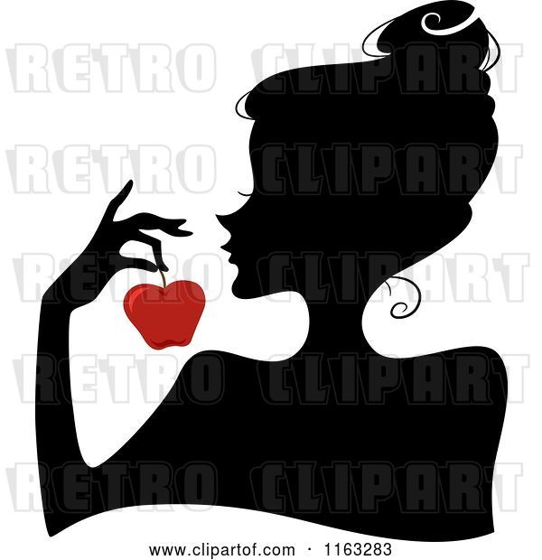 Vector Clip Art of Retro Cartoon Silhouetted Lady Holding a Red Apple