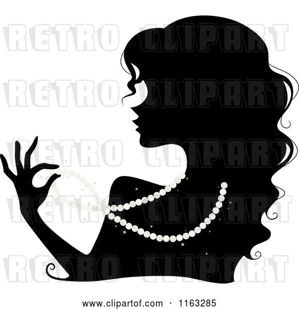 Vector Clip Art of Retro Cartoon Silhouetted Lady Wearing a Pearl Necklace