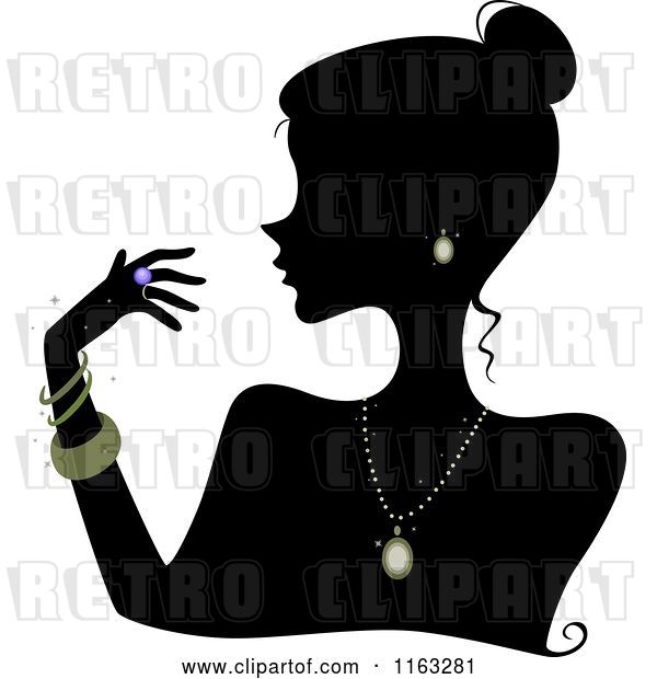 Vector Clip Art of Retro Cartoon Silhouetted Lady Wearing Jewelery