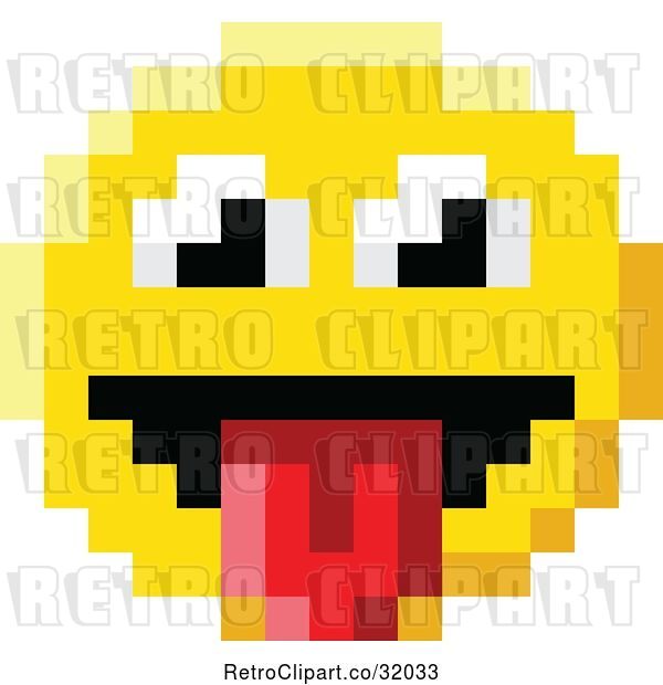 Vector Clip Art of Retro Cartoon Silly 8 Bit Video Game Style Emoji Smiley Face Sticking a Tongue out