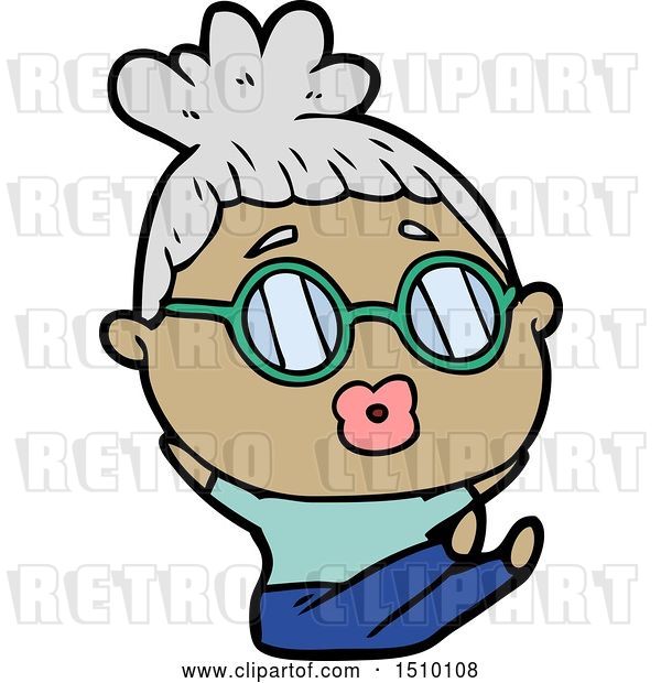 Vector Clip Art of Retro Cartoon Sitting Lady Wearing Spectacles