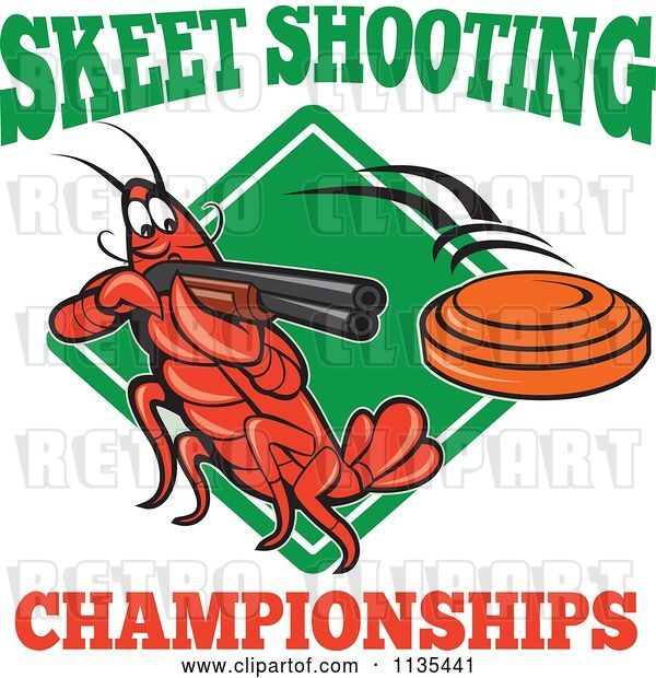 Vector Clip Art of Retro Cartoon Skeet Shooting Championships Crayfish over a Diamond
