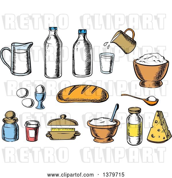 Vector Clip Art of Retro Cartoon Sketched Baking Ingredients