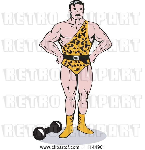 Vector Clip Art of Retro Cartoon Strong Guy in a Leopard Uniform