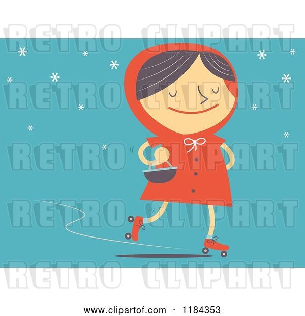 Vector Clip Art of Retro Cartoon Styled Red Riding Hood Roller Skating Oer Blue