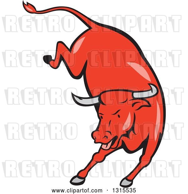 Vector Clip Art of Retro Cartoon Styled Running Red Texas Longhorn Bull