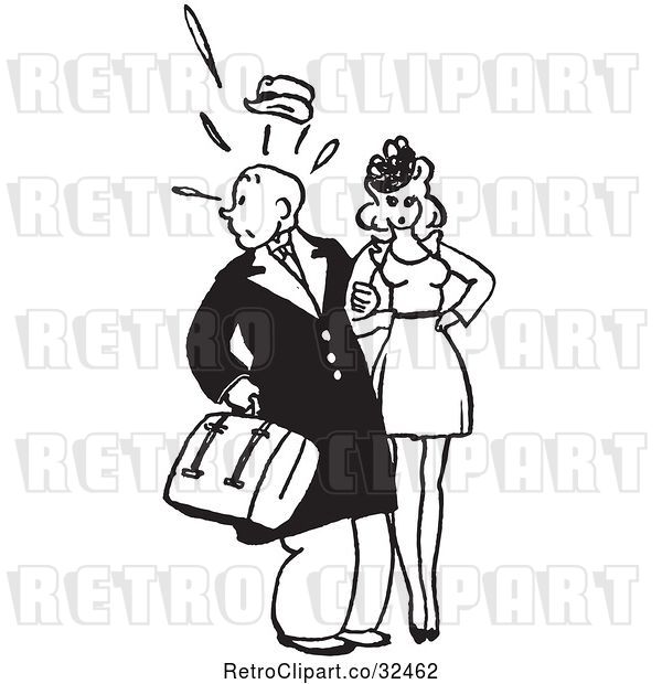 Vector Clip Art of Retro Cartoon Surprised Guy Looking Back with a Lady in