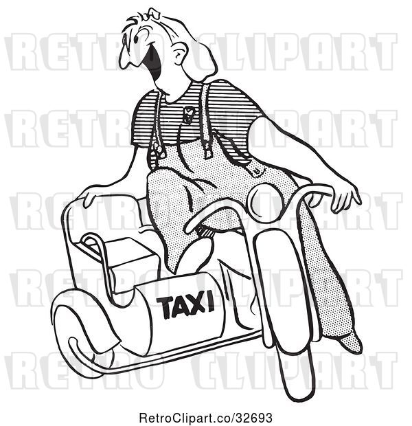 Vector Clip Art of Retro Cartoon Taxi Driver Female Worker
