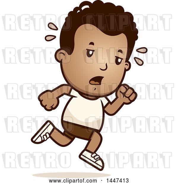 Vector Clip Art of Retro Cartoon Tired Black Boy Running in Shorts