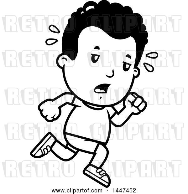 Vector Clip Art of Retro Cartoon Tired Black Boy Running in Shorts