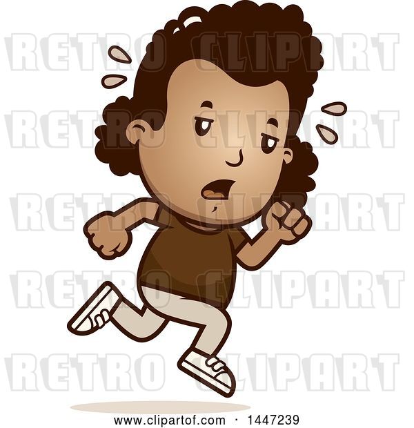 Vector Clip Art of Retro Cartoon Tired Black Girl Running
