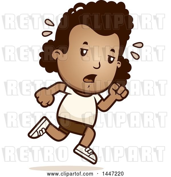 Vector Clip Art of Retro Cartoon Tired Black Girl Running in Shorts