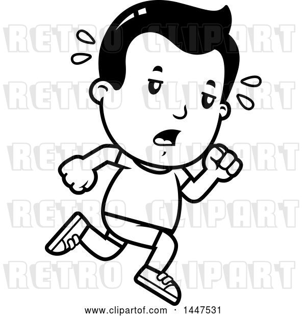 Vector Clip Art of Retro Cartoon Tired Boy Running in Shorts