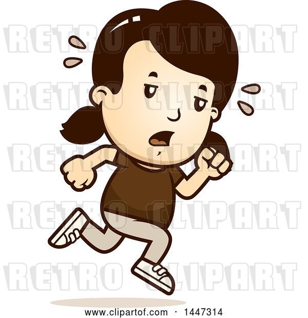 Vector Clip Art of Retro Cartoon Tired White Girl Running