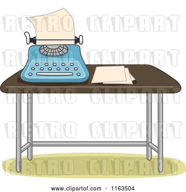 Vector Clip Art of Retro Cartoon Typewriter and Paper on a Table