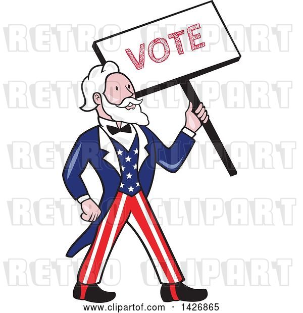 Vector Clip Art of Retro Cartoon Uncle Sam Holding up a Vote Sign