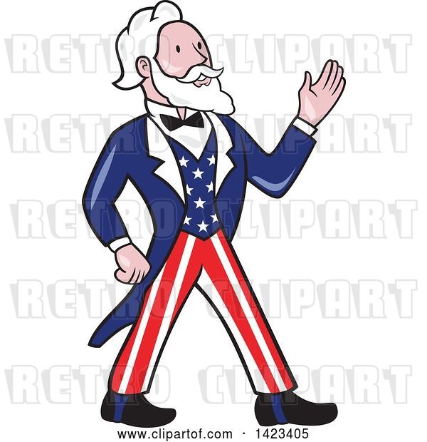 Vector Clip Art of Retro Cartoon Uncle Sam Walking and Waving