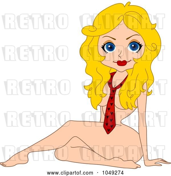 Vector Clip Art of Retro Cartoon Valentine Pinup Lady Wearing Only a Heart Tie