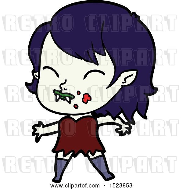 Vector Clip Art of Retro Cartoon Vampire Girl with Blood on Cheek