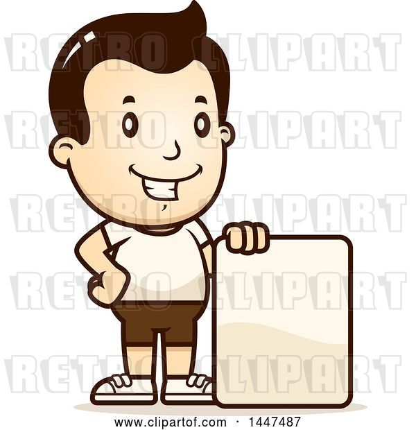Vector Clip Art of Retro Cartoon White Boy in Shorts, with a Blank Sign