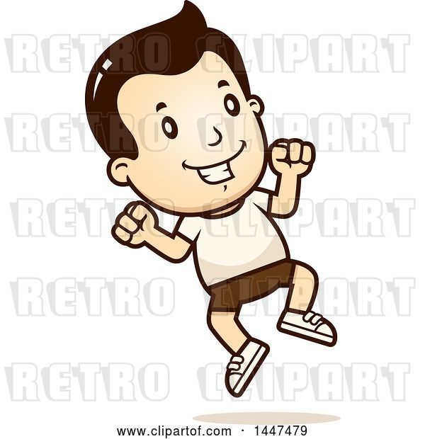 Vector Clip Art of Retro Cartoon White Boy Jumping in Shorts