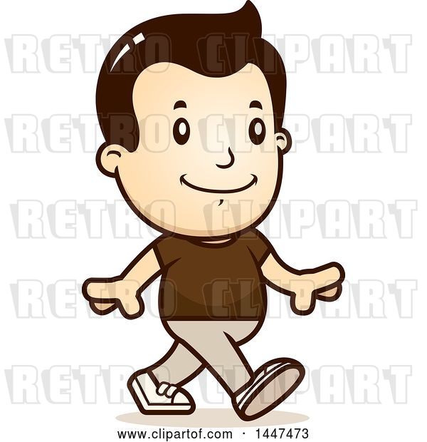 Vector Clip Art of Retro Cartoon White Boy Walking